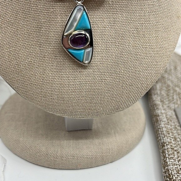 🌊 Jay King Mine Finds 925 Silver Turquoise, Amethyst & MOP Eye Pendant - Picture 5 of 10